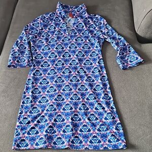 Blue and Pink Patterned woman's Dress